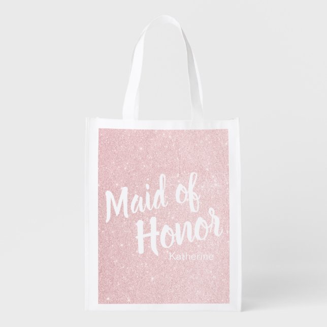 Elegant pretty rose gold glitter maid of honor grocery bag (Front)