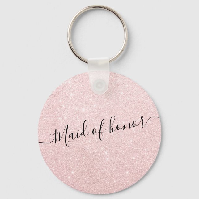 Elegant pretty rose gold glitter maid of honor keychain (Front)