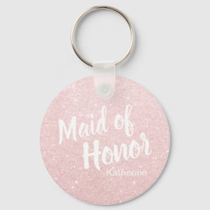 Elegant pretty rose gold glitter maid of honor keychain