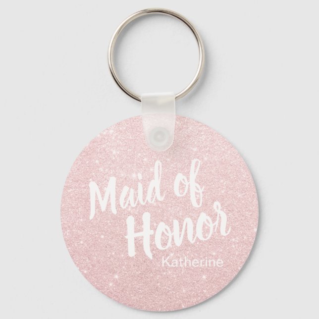 Elegant pretty rose gold glitter maid of honor keychain (Front)