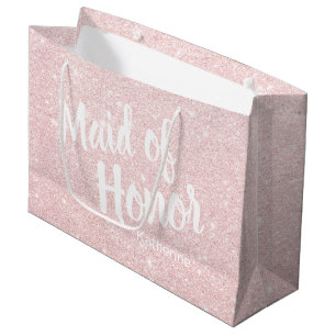Elegant pretty rose gold glitter maid of honor large gift bag
