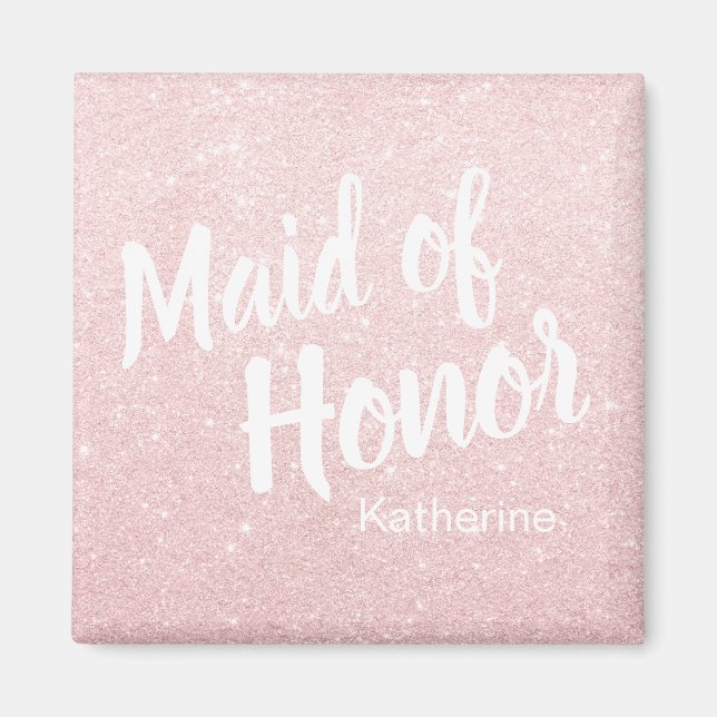 Elegant pretty rose gold glitter maid of honor magnet (Front)