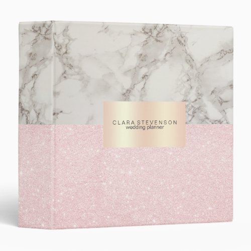 Elegant pretty rose gold glitter  white marble 3 ring binder