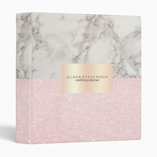 Elegant pretty rose gold glitter & white marble 3 ring binder