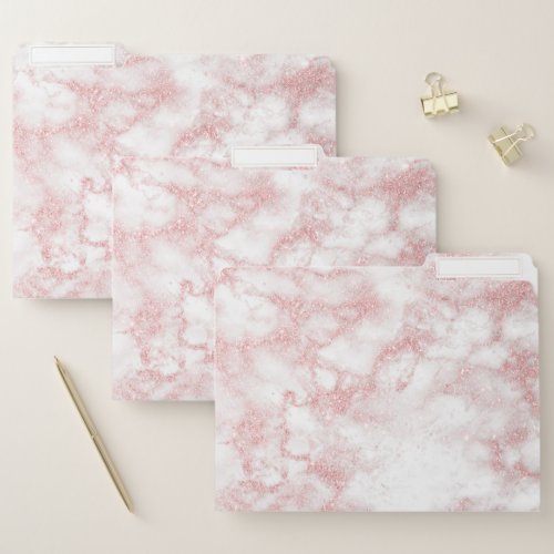 Elegant pretty rose gold glitter white marble file folder