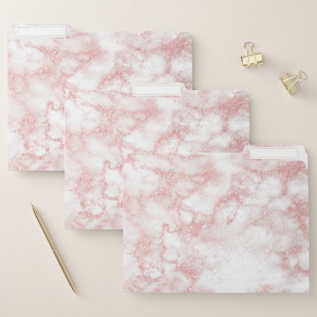 Elegant pretty rose gold glitter white marble file folder (Set)