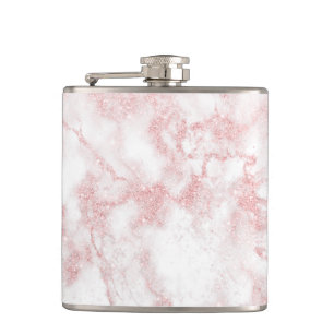 Elegant pretty rose gold glitter white marble flask