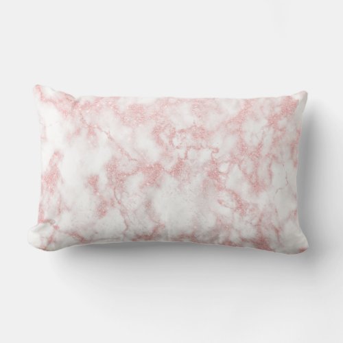 Elegant pretty rose gold glitter white marble lumbar pillow