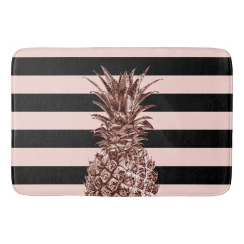 Elegant pretty rose gold pineapple  pink stripe bath mat