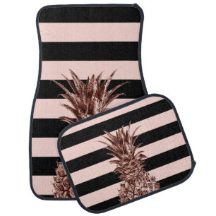 Elegant pretty rose gold pineapple & pink stripe car floor mat
