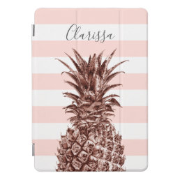 Elegant pretty rose gold pineapple &amp; pink stripe iPad pro cover