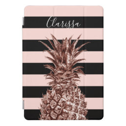 Elegant pretty rose gold pineapple &amp; pink stripe iPad pro cover