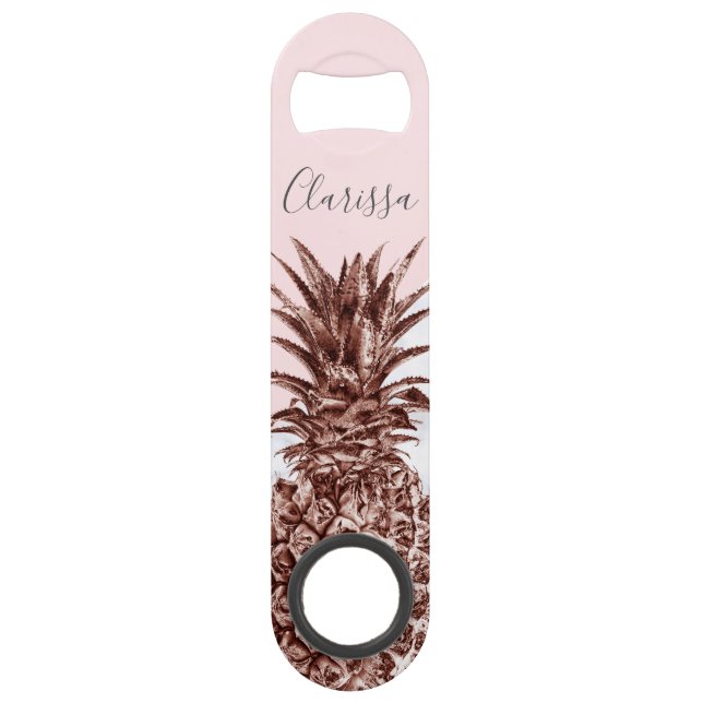 Elegant pretty rose gold pineapple white marble bar key (Front)