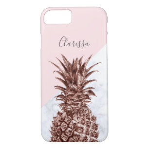 Elegant pretty rose gold pineapple white marble iPhone 8/7 case