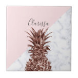 Elegant pretty rose gold pineapple white marble ceramic tile<br><div class="desc">Modern and cute faux rose gold pineapple,  blush pink and white marble color block.</div>