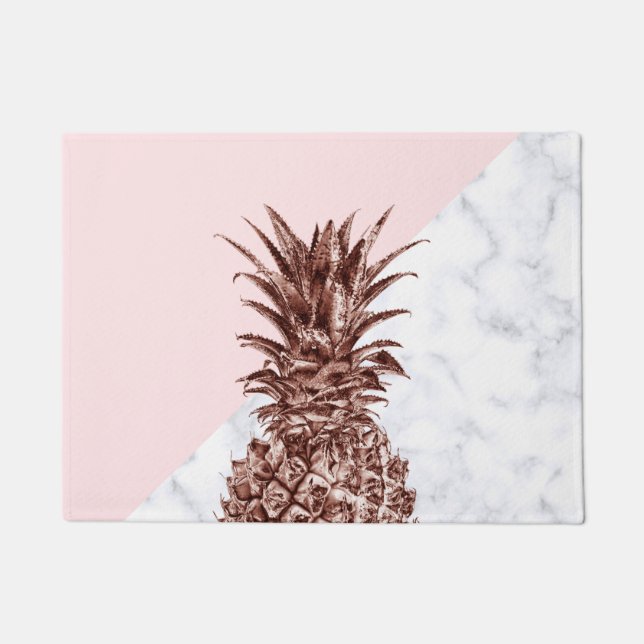 Elegant pretty rose gold pineapple white marble doormat (Front)