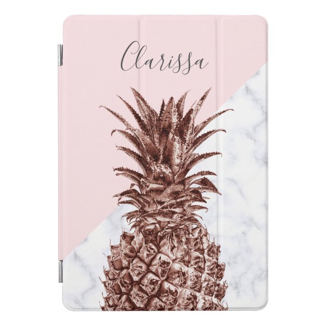 Elegant pretty rose gold pineapple white marble iPad pro cover (Front)