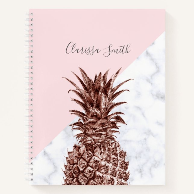 Elegant pretty rose gold pineapple white marble notebook (Front)