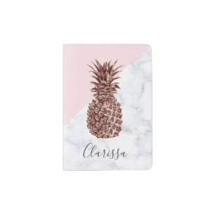 Elegant pretty rose gold pineapple white marble passport holder