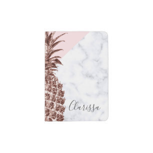 Elegant pretty rose gold pineapple white marble passport holder