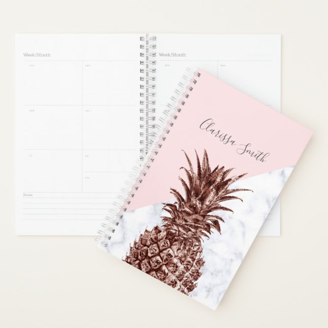 Elegant pretty rose gold pineapple white marble planner (Display)