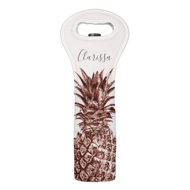 Elegant pretty rose gold pineapple white marble wine bag (Front)