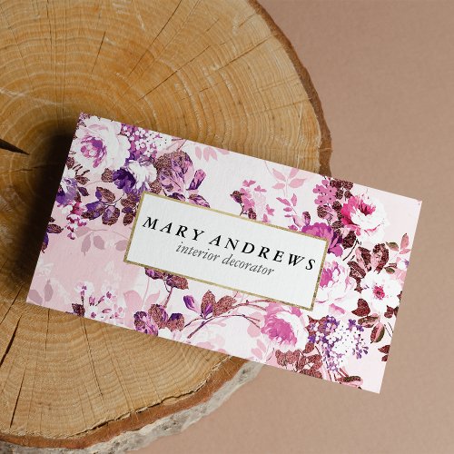 Elegant Pretty Rose Gold Pink Floral Professional Business Card