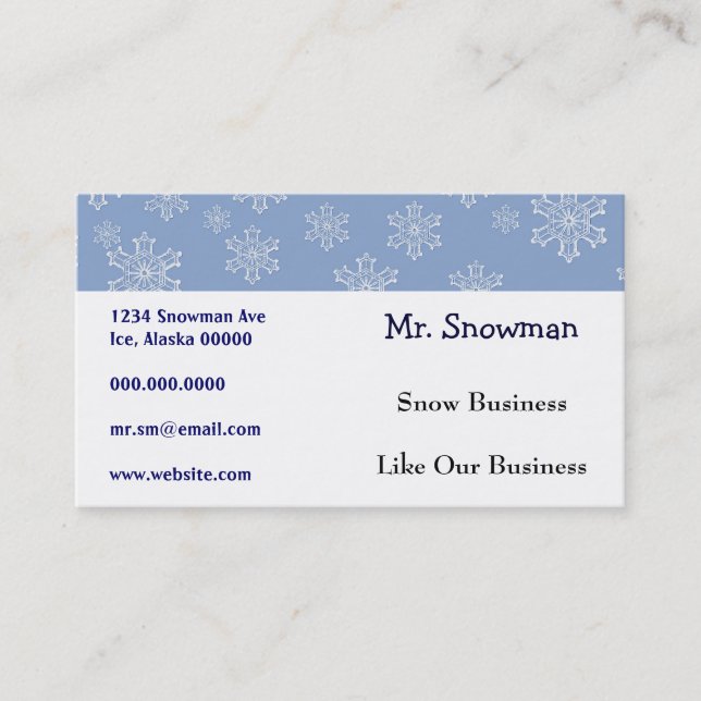 Elegant Pretty Snowflakes Ice Winter Weather Business Card (Front)