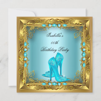 Elegant Pretty Teal High Heels Gold Birthday Party Invitation