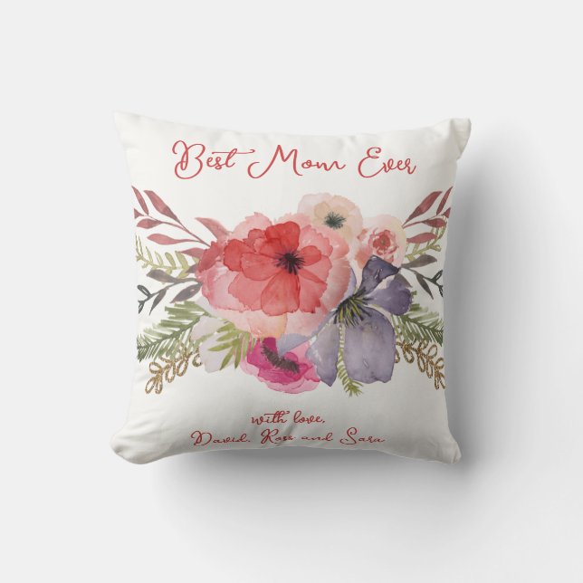 Elegant Pretty Watercolor Florals Mother's Day  Throw Pillow (Front)