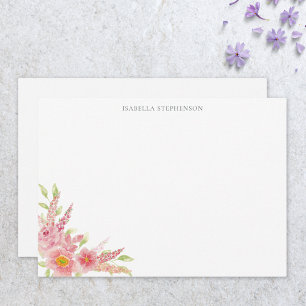 Elegant Pretty Watercolor Pink Floral Personalized Note Card