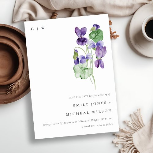 Elegant Pretty Watercolor Violet Floral Bunch Save The Date