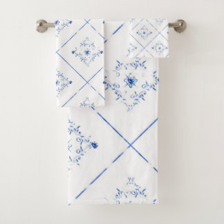 ELEGANT & PRETTY WHITE BLUE BATHROOM TOWEL SET