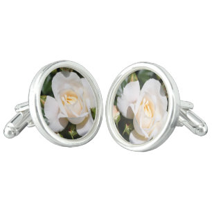 Elegant, pretty white rose flower floral photo art cufflinks
