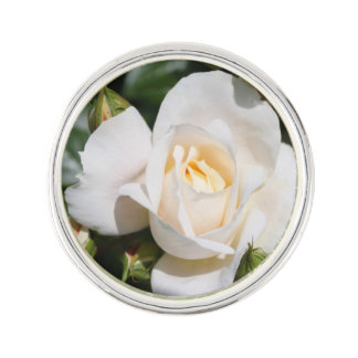 Elegant, pretty white rose flower floral photo art lapel pin