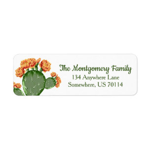 Elegant Prickly Pear & Orange Cactus Flowers Label