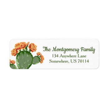Elegant Prickly Pear & Orange Cactus Flowers Label by GrudaHomeDecor at Zazzle