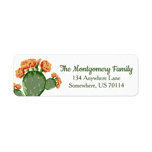 Elegant Prickly Pear  Orange Cactus Flowers Label