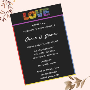 Elegant Pride Black Backdrop LOVE Rehearsal Invitation