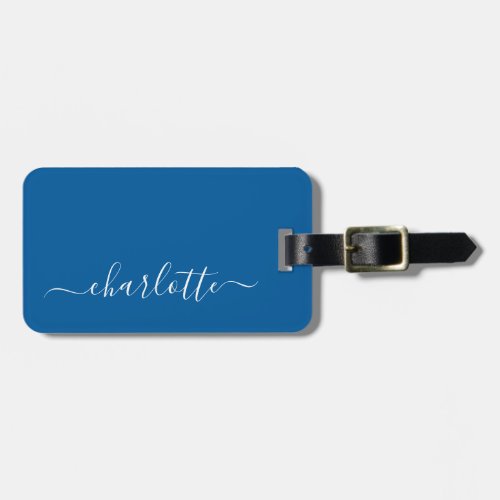 Elegant Primary Blue Script Name Personalized Luggage Tag