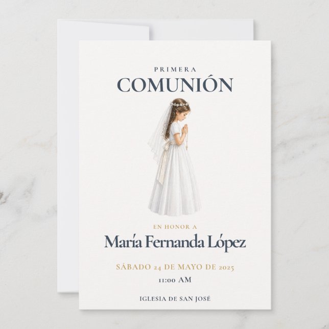 Elegant Primera Comunión Niña Invitation (Front)
