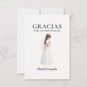 Elegant Primera Comunión Niña Rezando Thank You Card