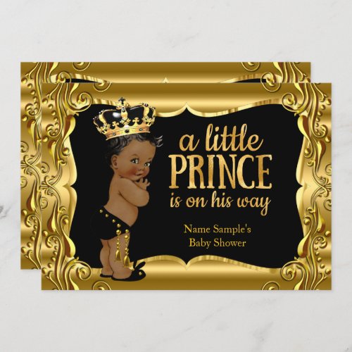 Elegant Prince Baby Shower Black Gold Ethnic Invitation