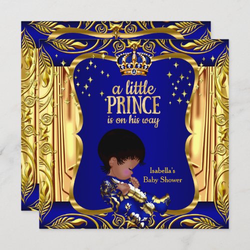 Elegant Prince Baby Shower Blue Gold Ethnic Invitation