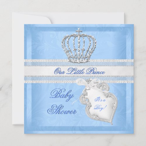 Elegant Prince Baby Shower Boy Blue Little Prince Invites