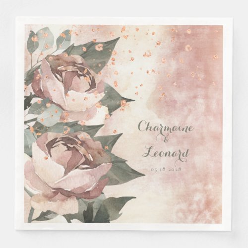 Elegant Prince Jardinier Pink Rose Gold Wedding Paper Dinner Napkins