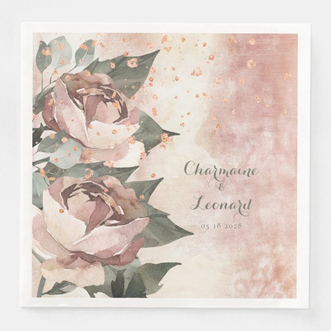 Elegant Prince Jardinier Pink Rose Gold Wedding Paper Dinner Napkins (Front)