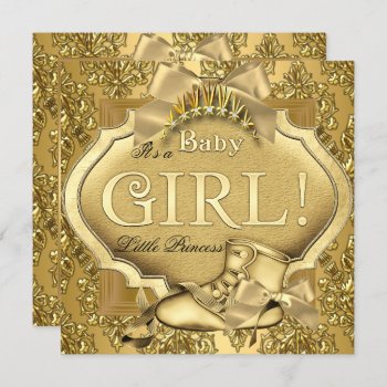 Elegant Princess Baby Shower Baby Girl Gold Golden Invitation by Zizzago at Zazzle