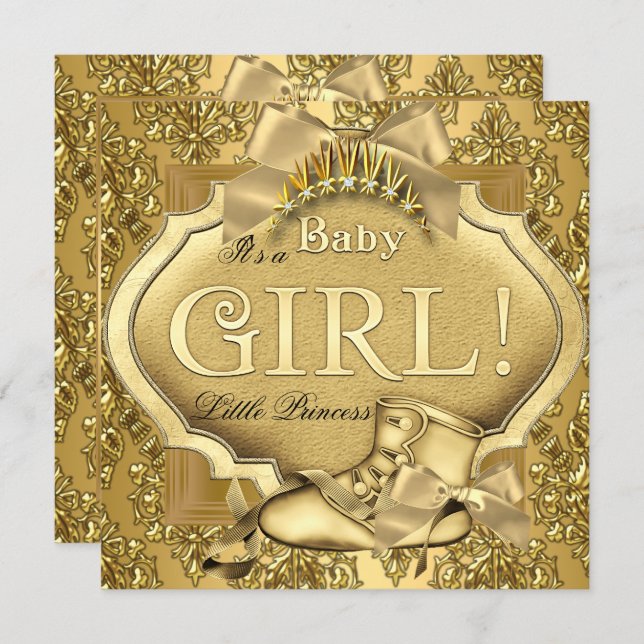 Elegant Princess Baby Shower Baby Girl Gold Golden Invitation (Front/Back)
