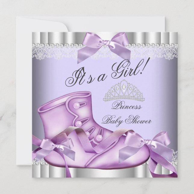 Elegant Princess Baby Shower Girl Lavender lace Invitation (Front)